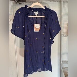 Elegant Navy and Gold Heart Women's Blouse